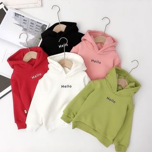 Pullover baby barn pojke flicka klädhuven brev hej solid plain hoodie barn s toppar höst tidiga vinter hoodies rockar 221122