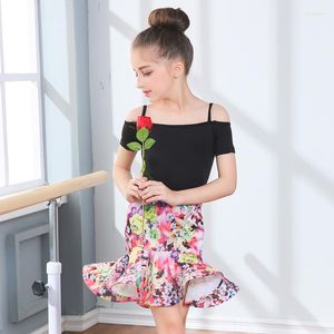 Stage Wear Sexy Strapless Short Sleeve Sequin Kids Ballroom Dresses Tango Salsa Dance Children Latin Dress Girls For Competition Tops Skirt