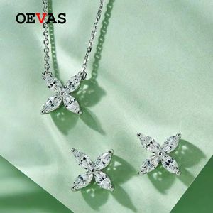 Stud Oevas 100% 925 Sterling Silver High Carbon Diamond Faryfly Pendant Halsbandörhängen för kvinnor Sparkande fina smycken Set gåva 221119