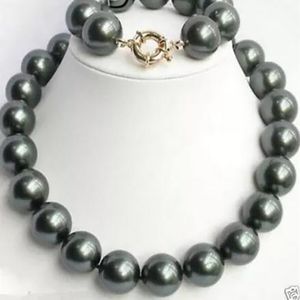 14mm Tahitian Sea Black South Sea Shell Pearl Necklace 18 '' Armband 8 '' Set
