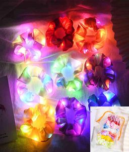 9PcsBag Led Luminous Band Satin Scrunchies Elastic Tie Glow Hair Accessories for Halloween Party Christmas Headwear