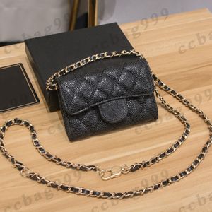 Caviar Mini Coins Purses With Chain Crossbody Bags Cowhide Flap Designer Wallets Classic Quilted Womens Small Card Holder Waist Ba2524