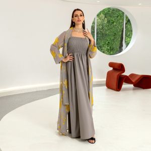 İki parçalı elbise siketu müslüman elbise lüks yüksek sınıf payetler nakış dantel Ramazan İslam Kimono Kadın Maxi Elbise 221123