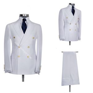 Mens Suits Blazers Classic White Solid Color Men Peaked Lapel Blazer Custom Made Double Breasted Party Prom Coat Tuxedoswedding Male Set 221123