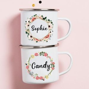 Mugs Personal Custom Name Flower Enamel Bachelorette Party Coffee Wine Bridesmaid Cup Wedding Bridal Shower Bride Team Gifts 221122