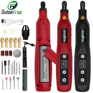 Electric Drill USB Cordless Grinder Rechargeable Removable Battery Engraving Woodworking LED 5 Speed Rotary Tool Dremel Engraver 221122