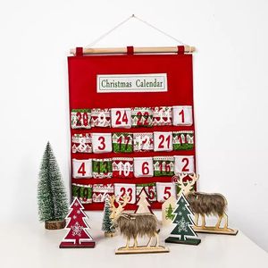 Red Christmas Advent Calendar Wall Hanging Xmas Ornament Printing Candy Bag Count Down Admission Presentväskor Heminredning 1123