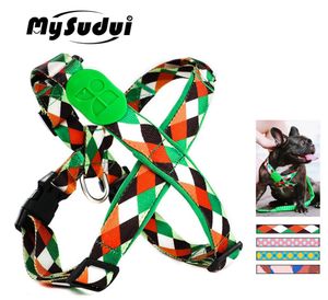 Fashion Dog Belt Harness Plaid Nylon Choke Stap in hondenharnas Comfort Safety Soft Peded Harness for Dogs Pet Arnes Perro 20