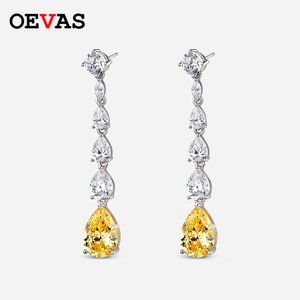 Charm OEVAS 100% 925 Sterling Silver 913mm Yellow Water Drop High Carbon Diamond Earrings For Women Sparkling Fine Jewelry Gifts 221119
