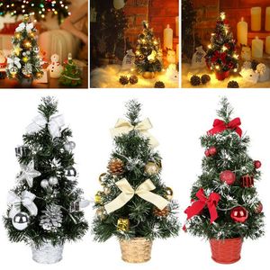 Christmas Decorations 40cm Mini Christmas Tree With LED Lights Xmas Tabletop Miniature Artificial Ornament For Home Decoration Navidad Year 221123