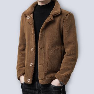 Herren Wollmischungen Winter Kunstpelz Wollmantel Männer Umlegekragen Knopf Schwarz Braun Freizeitjacke Outwear Verdickung Plus Size Mantel 221123