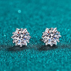 Stud KNOBSPIN Earrings 1CT 2CT White Gold Plated Sterling Silver D VVS1 Lab Diamond Snowflake Ear s For Women 221119