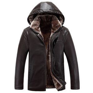 Männer Leder Faux Winter Meth Warm Halten Jacke Mantel Herren Kleidung Mittleren Alters Schafe Hoody Kragen Pelz Lange Plüsch dicken Mantel M-4XL 221122