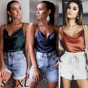 Women's Tanks 2022 Women Silk Satin Camis Plain Sleeveless Strappy Camisole Vest Tank Top T-shirt Fall Casual Suit Fashion Ladies Clothes