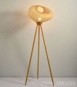Lâmpada de lâmpada de piso asiática de lâmpada de madeira de madeira de madeira para luminárias de tripé para sala de estar de cabeceira de cama de cabeceira