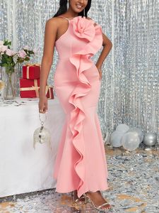 Partykleider Frauen Rosa Abend Spaghetti Strap Lange Meerjungfrau Große Rüschen Club Kleid 3XL 4XL Geburtstag Feiern Event Prom Kleider 221123