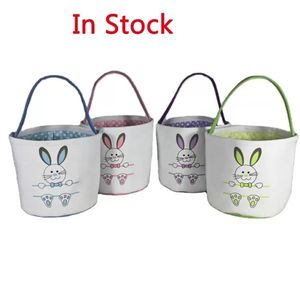 Wholesale Easter Rabbit Basket Festive Bunny Bag Rabbits Paw Printed Canvas Tote Bag Egg Candies Bucket Kids Party Gift 1123