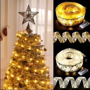 Julekorationer 10m 100 LED Christmas Ribbon Bow USB Dubbelskikt Fairy Lights Strings Christmas Tree Ornaments Year 2023 Navidad Home Decor 221123