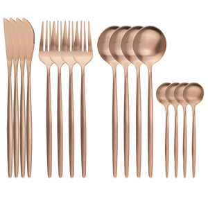 Set di stoviglie 16 pezzi posate in oro rosa coltello forchetta cucchiaini da caffè stoviglie in acciaio inossidabile argenteria da cucina occidentale 221122