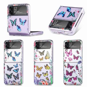 Clear Slim Hard PC Bumper Butterfly Cases SUCKSOFTICT OTI RATCH Non-Slip Crystal Transparent lock för Samsung Galaxy Z Flip 3 4 5G Flip4 Flip3