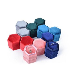 Smyckeslådor Hexagonal Veet Jewelry Box Ring Pendant Earring Packaging Presentlådor för förslag Engagemang Bröllopsceremoni Drop Del DHL02