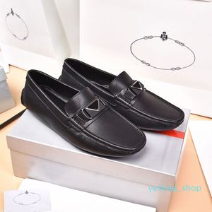Men Black Leather Loafers Gentleman Driving Shoes Casual Penny Loafer Business Work Wedding Party Sneaker Rubber Block Sole Oxfords 021