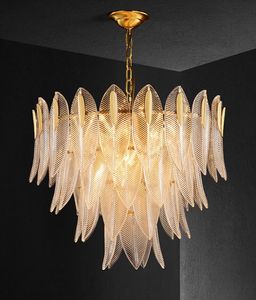 Lustre de estilo francês para sala de estar de luxo pós-moderno quarto retrô sala de jantar lâmpadas de villa luminária de folha de vidro de alta qualidade