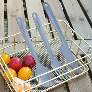 Servis upps￤ttningar utomhus camping b￤rbara bordsartiklar v￤sterut bestick set titan picknickkniv gaffel sked turist hem k￶k leveranser
