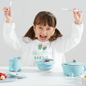 Set di stoviglie 6 pezzi Set di stoviglie per bambini Ciotola per l'alimentazione del bambino Cucchiaio Forchetta Piatti per bambini Piatto a ventosa Cucchiai per bambini Senza BPA