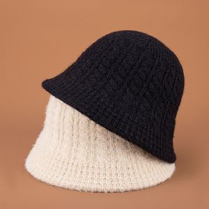 Autumn Women Knitted Wool Bucket Hat Winter Outdoor Keep Warm Pure Color Dome Panama Black Khaki Beige Fisherman Hat Wholesale