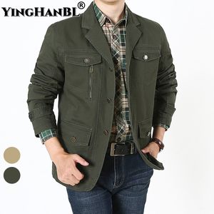 Mens Ternos Blazers Primavera Outono Homens Militar Blazer Jaqueta Outono Casual Algodão Lavado Casacos Sólidos Exército Bomber Terno Jaquetas Denim Cargo Trench 221123