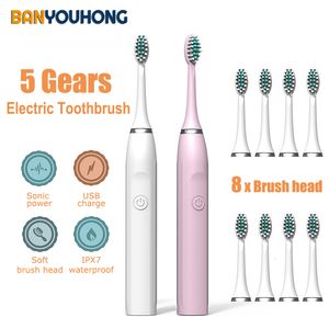 Zahnbürste Sonic Electric für Erwachsene Kinder Ultraschall automatisch Vibrator Whitening USB wiederaufladbar wasserdicht 8 Pinselköpfe 221121