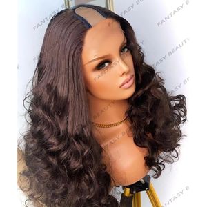 Onda solta 100% Human Hair Wigs para mulheres negras 200dnsibilizadas de 200 polegadas de comprimento 1x4 U Parte Remy Hairs Chocolate Brown tiras ajustáveis