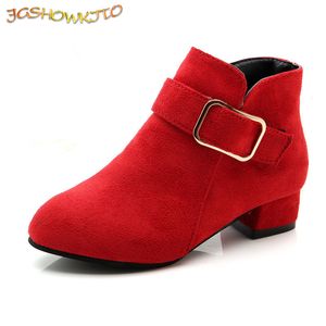 Boots Girls Shoes Spring Autumn Flock Leather Children Fashion Kids Warm Winter Botas High Heels Buckle 221122