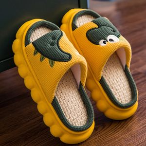 Slippers Cute Dinosaur Home for Women Soft Cotton Linen Platm Kids Boys Indoor Slides Children Girls House Shoes 221122