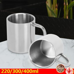 Mugs Thickened Doublelayer Stainless Steel Coffee Tea Cup With Ears Heat Insulation And Antiscalding Beer Juice Drinking 221122