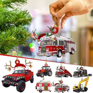 Noel oyuncak akrilik kolye Noel ağaç süslemeleri askıya alma kamyonları trenler otobüs eylem figürü ev parti dekorasyon y2211