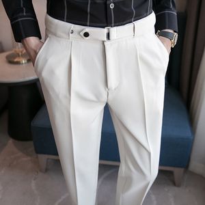 Mens Pants 9 Part Pleated Korean Fashion Ankle Length Streetwear Casual Trousers Slacks Chinos Brand 221123