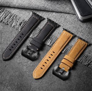Smarta remmar Luxury Crazy Horse Leather Armband Band Fit IWatch 8 7 6 5 4 SE Rem för Apple Watch Series 38/40/41mm 42/44/45mm Watchband