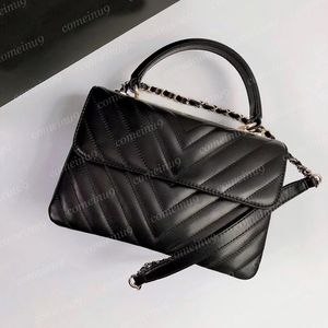 Excellent Quality Medium Chevron Trendy Flap Bag Black 25cm Women's Mirror Lambskin Gold Metal Handle Handbag Real Leather Quilted Chain Shoulder Bags with Box 10A
