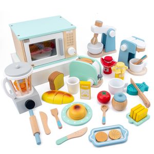 주방 재생 음식 어린이의 나무 시뮬레이션 주방 장난감 세트 하우스 초기 교육 빵 빵 커피 전자 레인지 221123