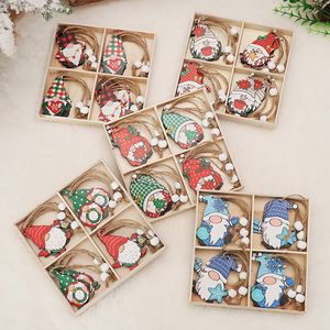 Christmas Decorations 12PcsSet Gnome Wooden Pendants Xmas Tree Ornament Natal Noel Deco Decoration for Home Year 221123