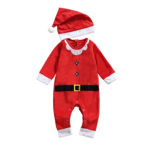 Rompers infantil meninas meninos 2pcs roupas de Natal de manga de manga comprida no pescoço com chapéu conjunto de cosplay de santa 221122