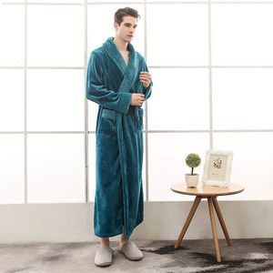 Men's Sleepwear Men Dressing Gown Winter Thick Man Fleece Fluffy Long Bathrobe With Sashes Sleeve Solid Pockets Bath Robe Male 221122
