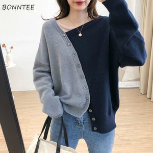 Women's Sweaters Pullovers Women Irregular Patchwork Single Breasted Casual Knitting Design Elegant Korean Style Chic Clothes Knitwear 221123