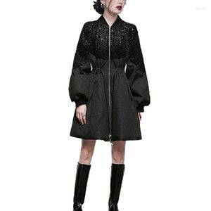 여자 다운 여성면 코트 따뜻한 고품질 기질 재킷 2022 겨울 트렌치 스팽글 지퍼 드로 스트링