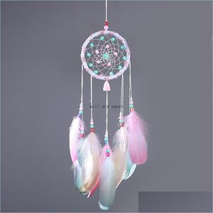 Annan heminredning Rame Feather Dream Catcher Wall Hanging Wedding Decoration Wind Chimes Bedroom Hanger Valentines Birthday Present Home DHX98