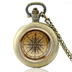 Карманные часы Antique Compass Design Vintage Quartz Watch Мужчины Женские стеклянные куполо