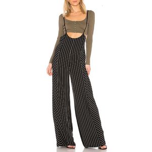 Kobiety Jumpsuits Rompers Prześwit Slim Stripe High talia BIB Pants Kobiety Letnie Szerokie Spodnie Spodnie Spodnie Spodnie Sling Suksuit F941 221123