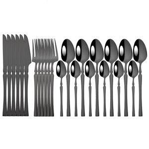 Yemek takımı setleri 24pcs lüks lüks siyah altın set paslanmaz çelik sofra bıçağı çatal çay kaşığı stepare sofra takımı akşam yemeği bıçak takımı gümüş eşya hediyesi 221122